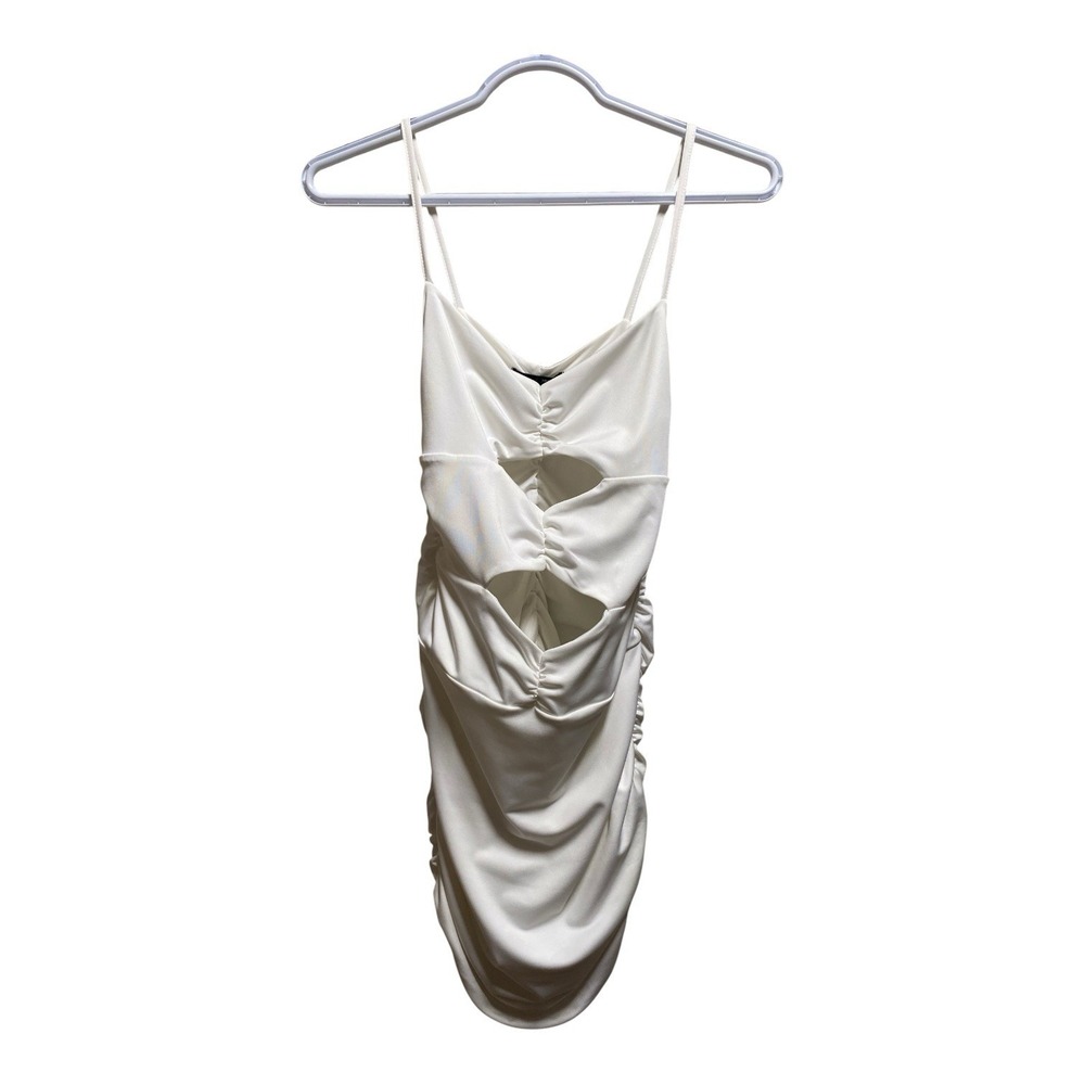 SHEIN Women's Small White Ruched Cutout Bodycon Mini Dress Spaghetti Strap